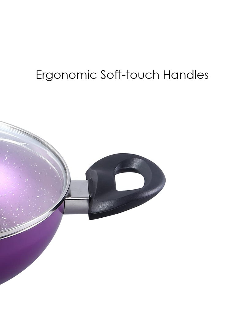 Wonderchef Tivoli Kadhai 24 Cm Diameter with Lid 2 L Capacity Aluminium NonStick Induction Bottom
