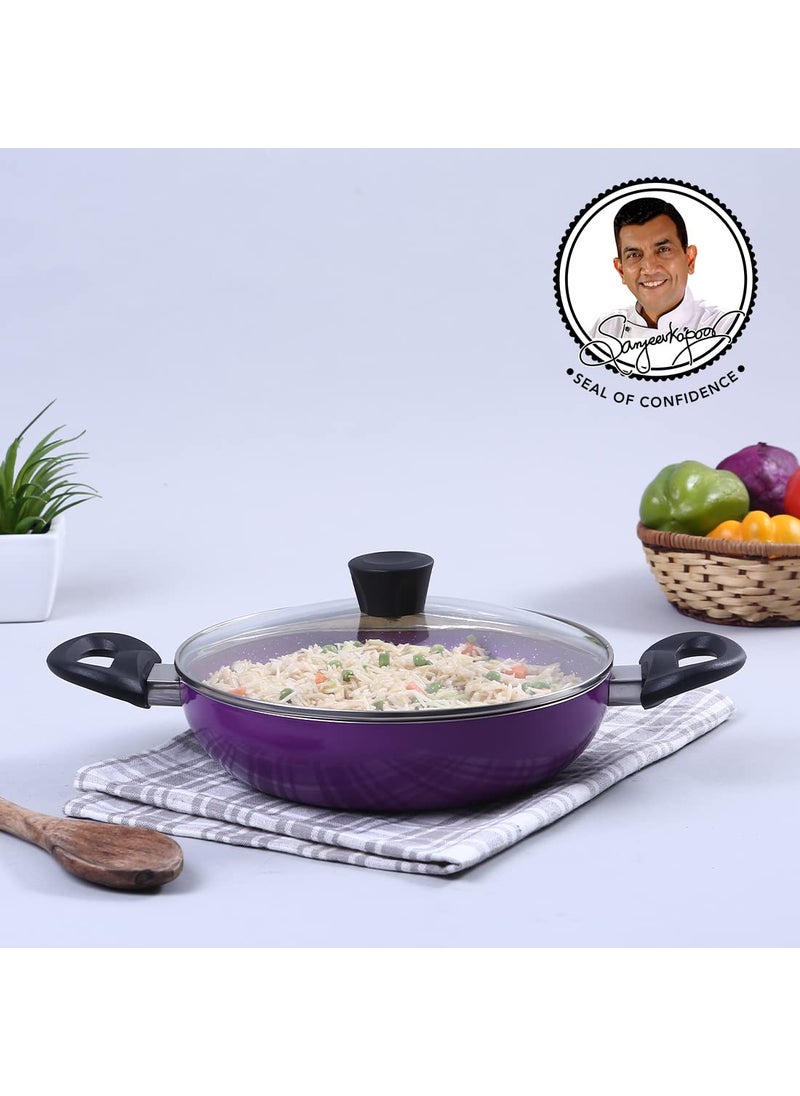 Wonderchef Tivoli Kadhai 24 Cm Diameter with Lid 2 L Capacity Aluminium NonStick Induction Bottom