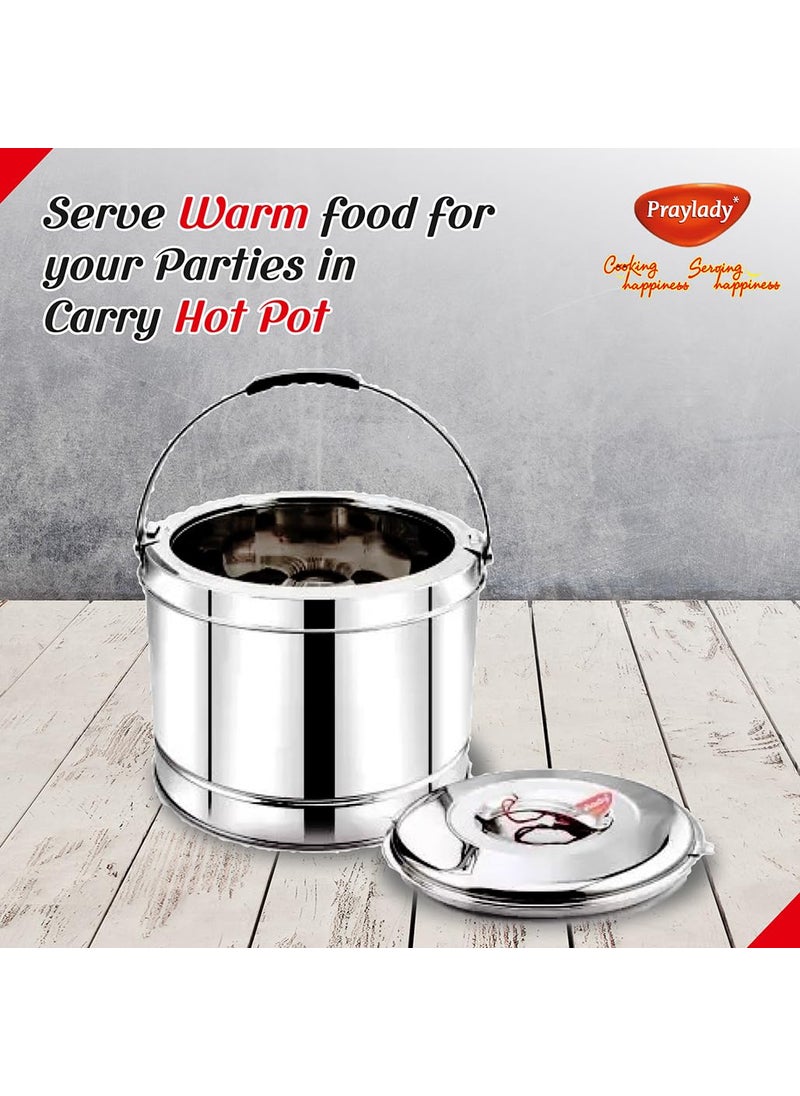 Praylady Stainless Steel Insulated Carry Hot Pot 7500 ML Silver