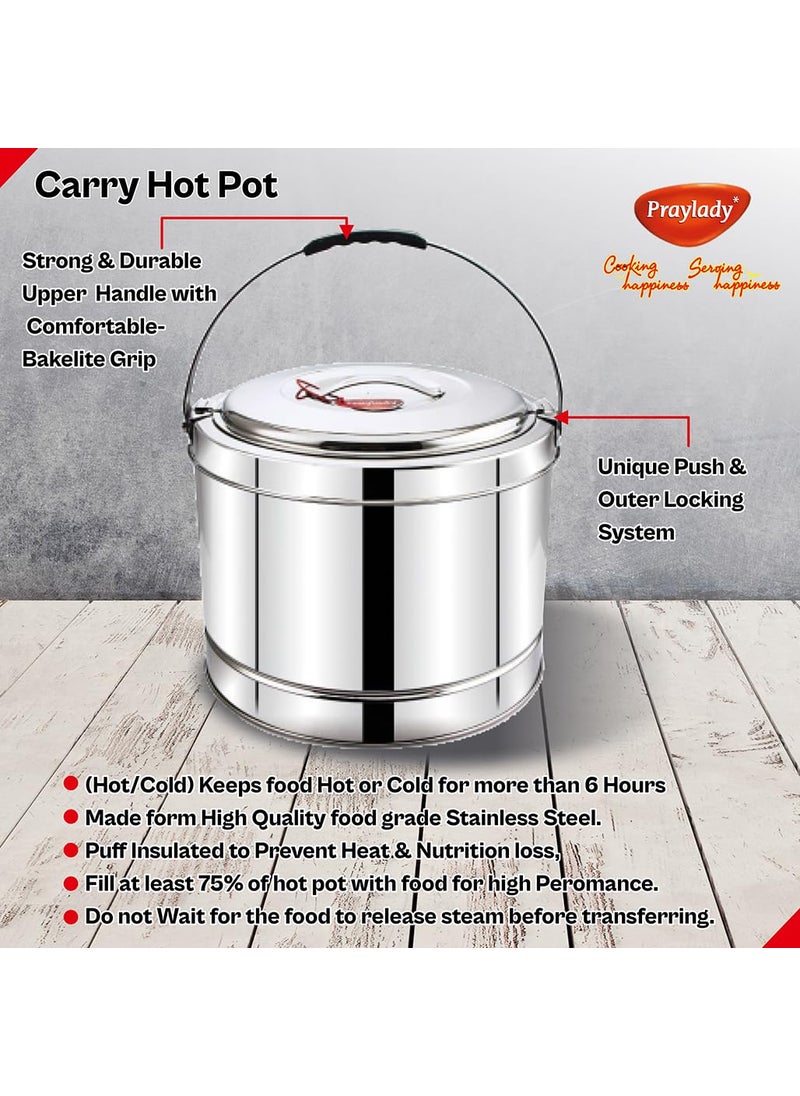 Praylady Stainless Steel Insulated Carry Hot Pot 7500 ML Silver