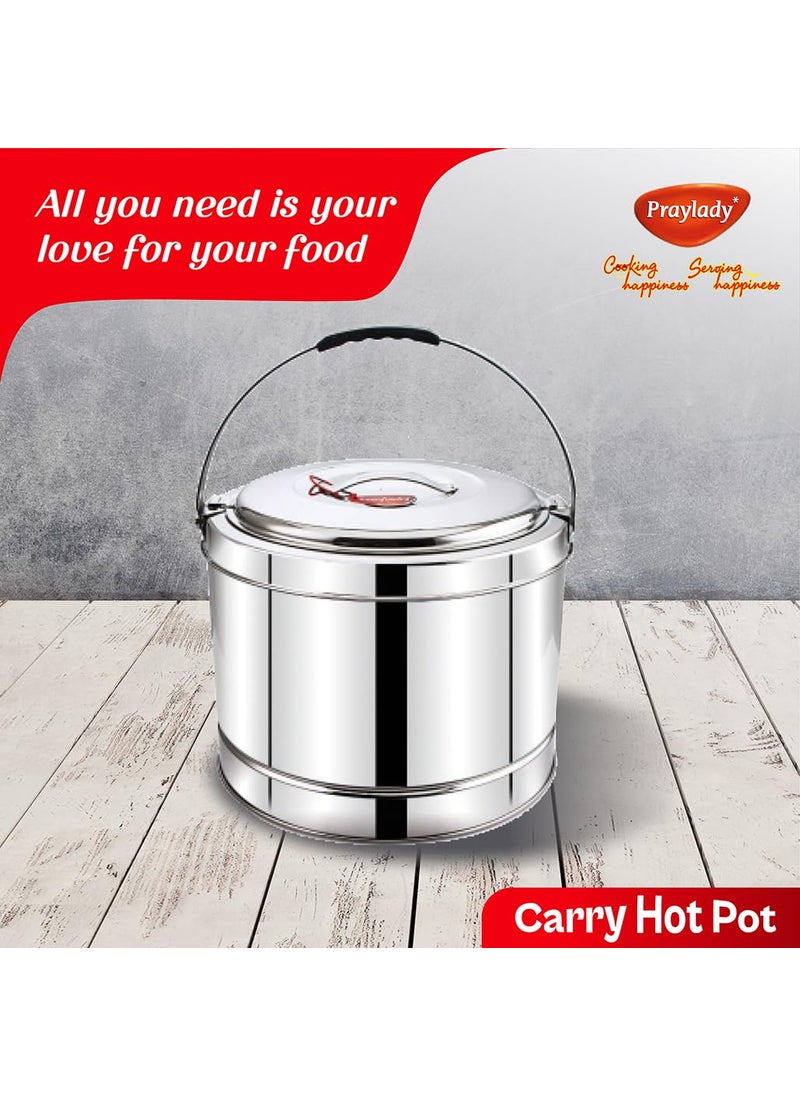 Praylady Stainless Steel Insulated Carry Hot Pot 7500 ML Silver
