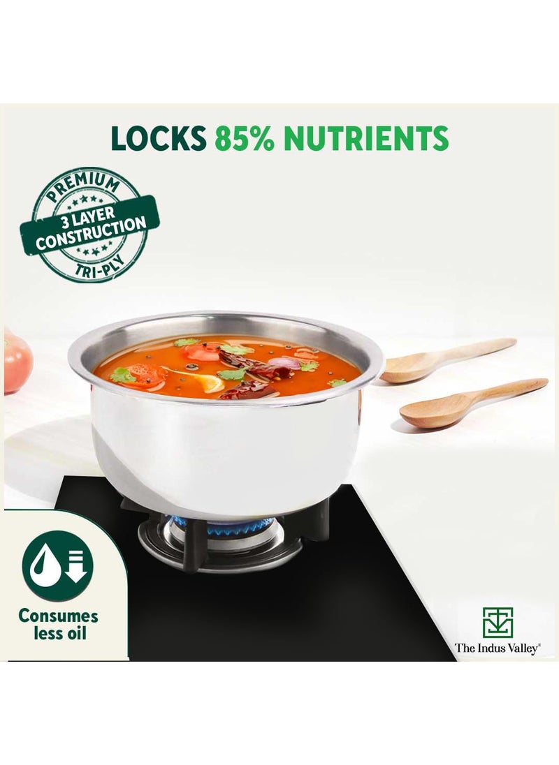 The Indus Valley Triply Stainless Steel TopeTapeliTopiaPatilaBhagona with Steel Lid Small 18cm7 inch 22Ltr 122kg Induction Friendly Nonstick 3Layer Body 100 Pure ToxinFree