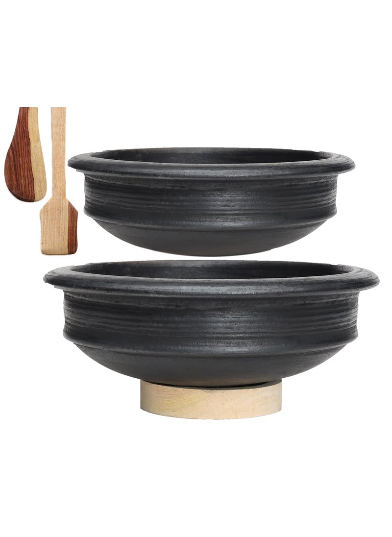 Craftsman India Online Deep Burned Uncoated Clay PotEarthenMudMitti Handi for Cooking and serving Combo 1 2 Liter Black