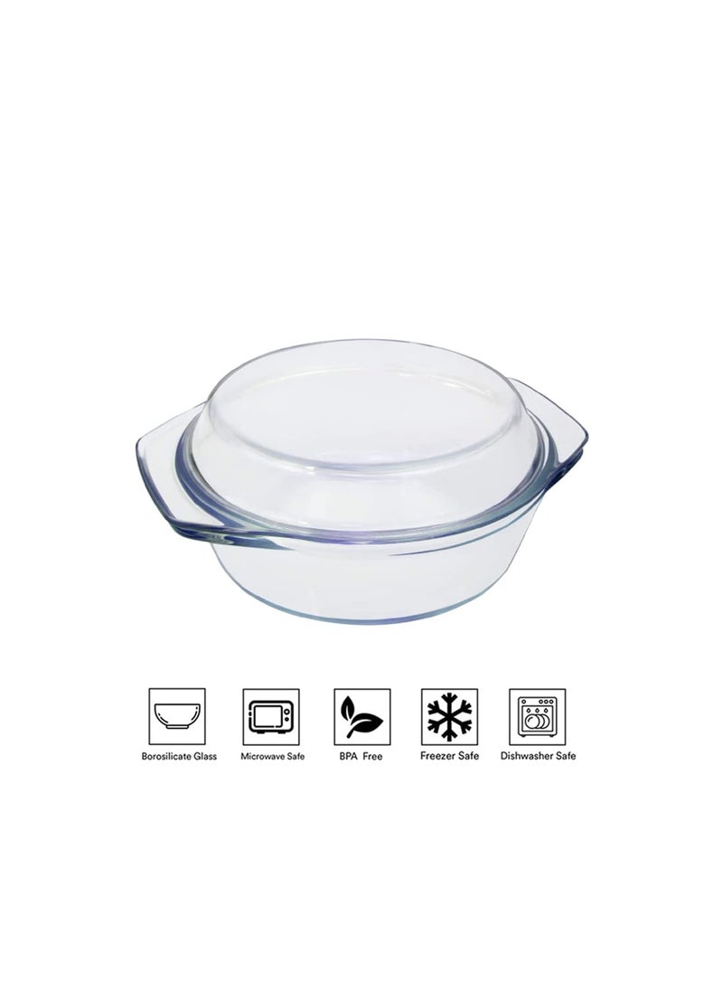PUREFIT Borosilicate Glass Round Storage Multipurpose Casserole Microwave Oven freezer Safe Bake Serve 1500ml Pack of 3