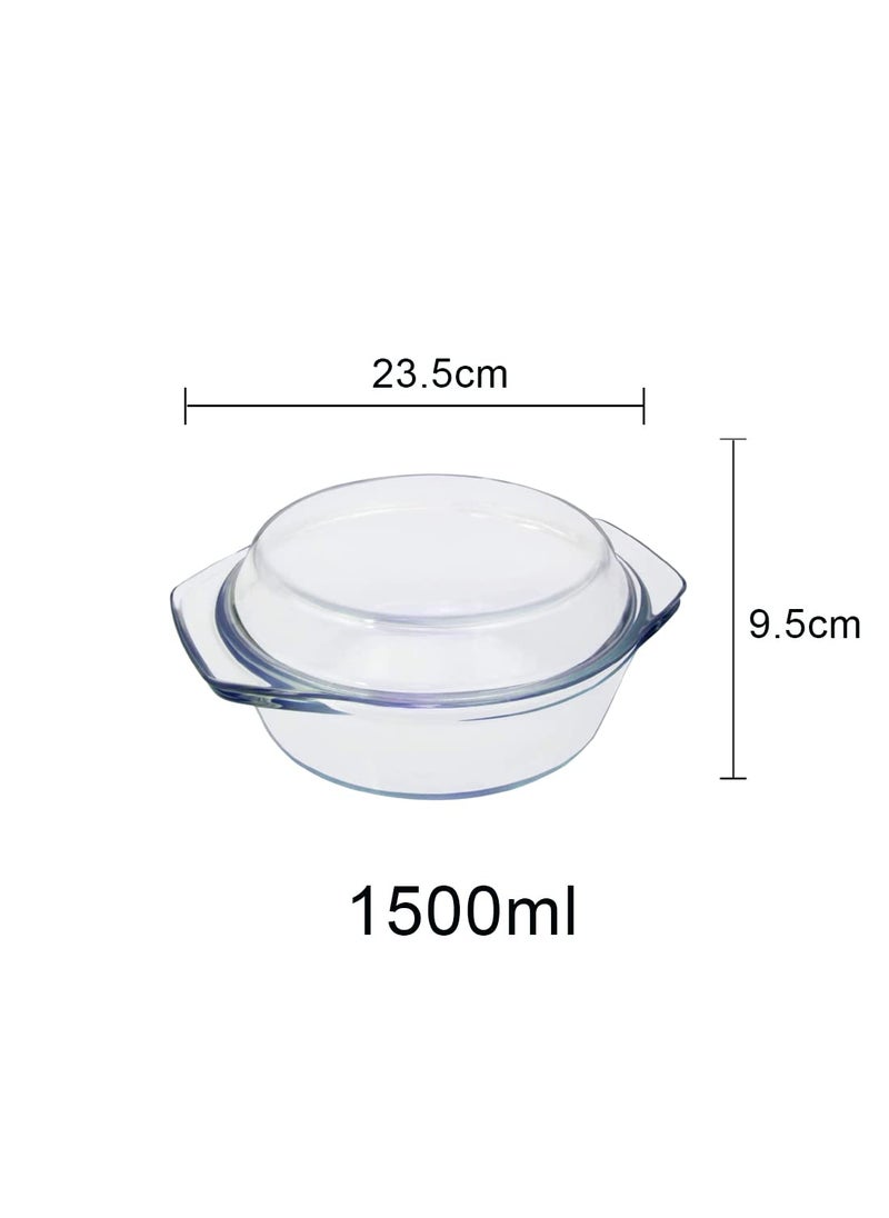 PUREFIT Borosilicate Glass Round Storage Multipurpose Casserole Microwave Oven freezer Safe Bake Serve 1500ml Pack of 3