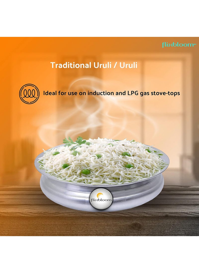 Flixbloom Ethnic Traditional URLIURULIHandiBhagonaLagan Pot Pot Meen Chatty CooknServe for Cooking Pure Virgin Food Grade LPG Stovetop Induction Base Silver Urli with Lid 35 Litre