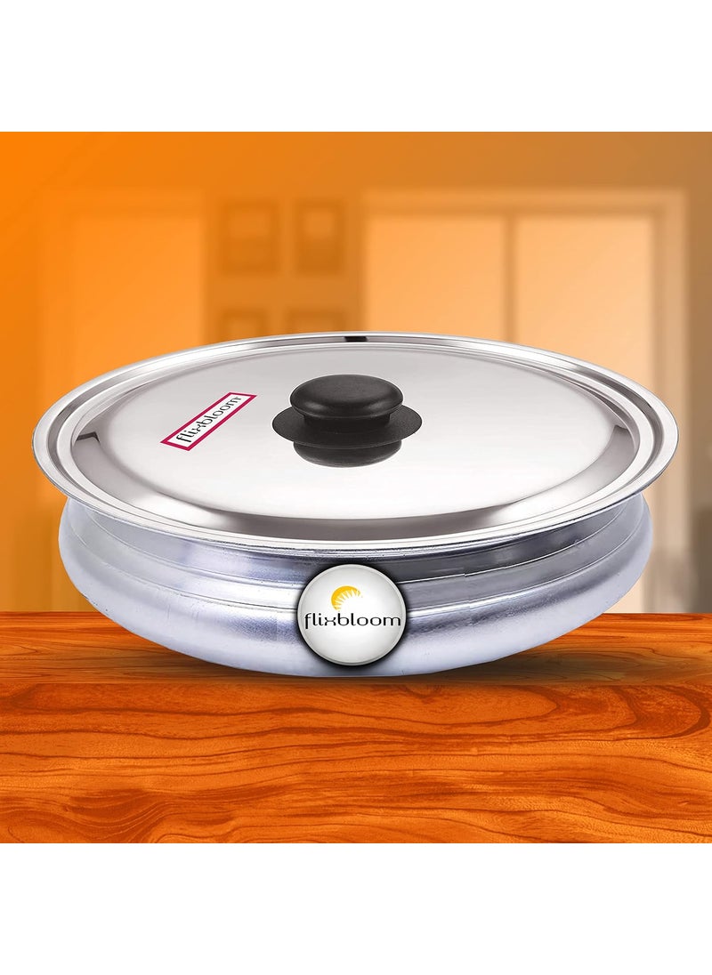 Flixbloom Ethnic Traditional URLIURULIHandiBhagonaLagan Pot Pot Meen Chatty CooknServe for Cooking Pure Virgin Food Grade LPG Stovetop Induction Base Silver Urli with Lid 35 Litre