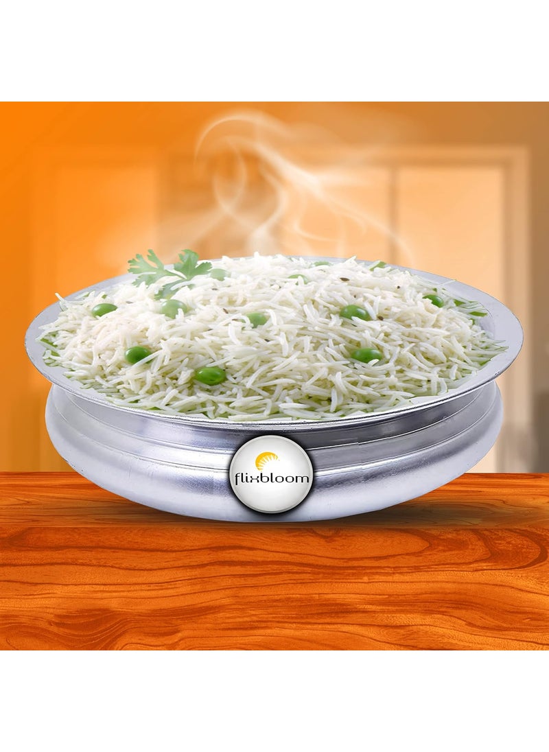 Flixbloom Ethnic Traditional URLIURULIHandiBhagonaLagan Pot Pot Meen Chatty CooknServe for Cooking Pure Virgin Food Grade LPG Stovetop Induction Base Silver Urli with Lid 35 Litre