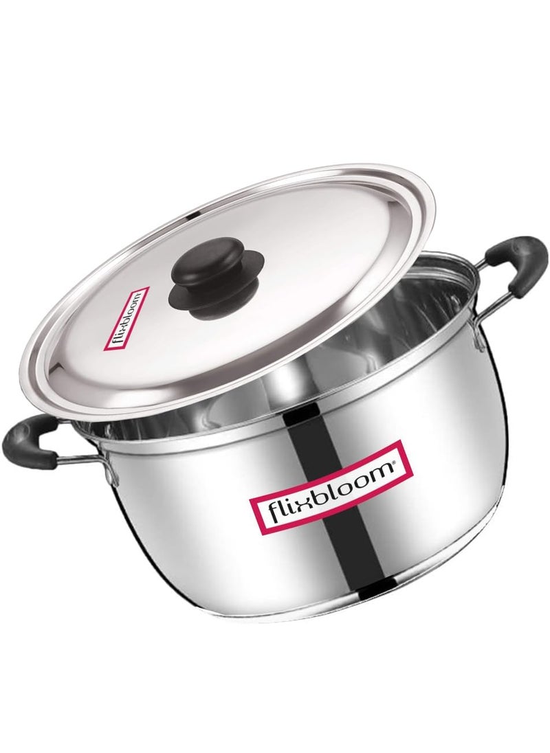 Flixbloom Max Large 55 Litre Stainless Steel Cook Serve TriplyBase Handi Kitchen Casserole with Lid Saucepot Stove Induction Friendly Cookware with Lid Cooking Pot BPA Free Food Grade Steel