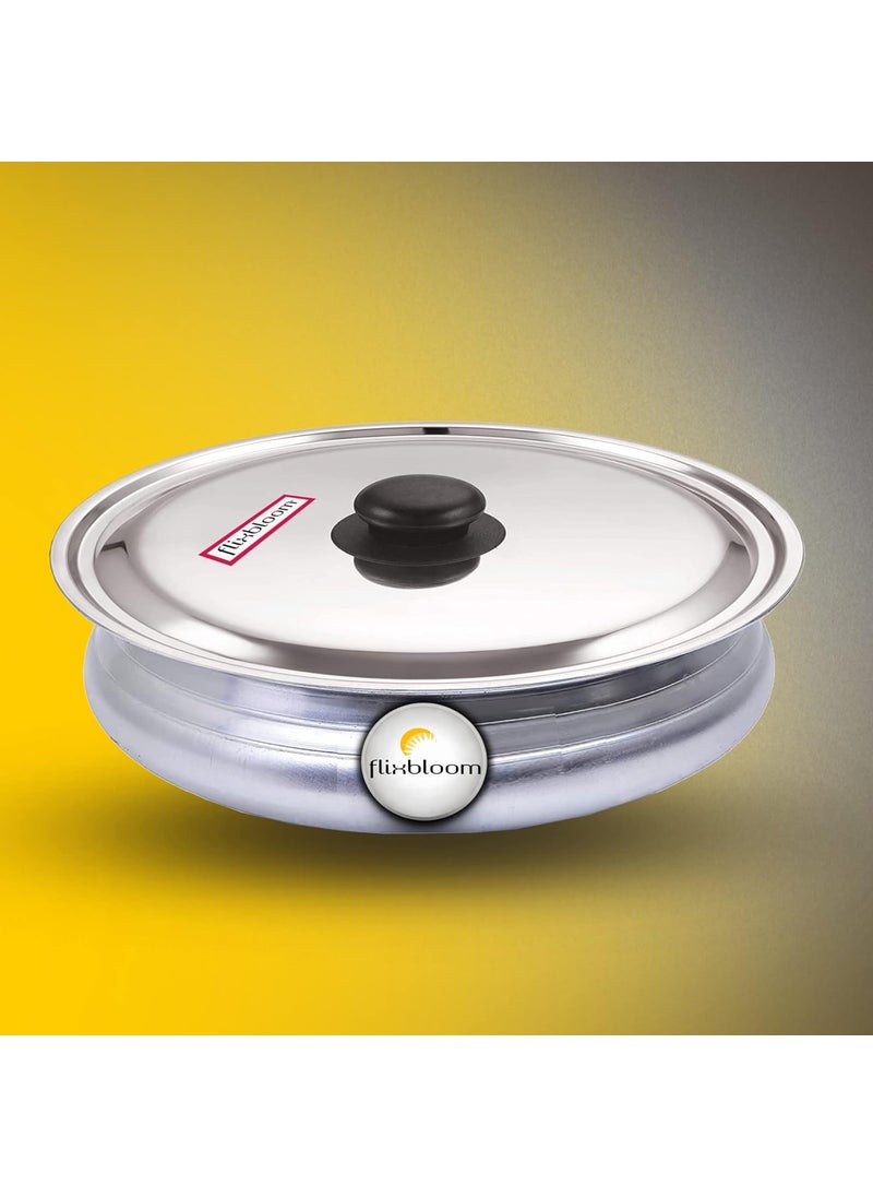 Flixbloom Perfect Optimal Hard Anodised Cookware UrliHandiUruli PotBhagonaLagan Pot Meen Chatty CooknServe for Cooking LPG Stovetop Induction Base Urli with Steel Lid 4 Litre Urli
