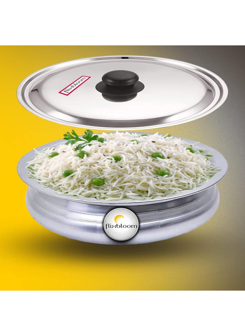 Flixbloom Perfect Optimal Hard Anodised Cookware UrliHandiUruli PotBhagonaLagan Pot Meen Chatty CooknServe for Cooking LPG Stovetop Induction Base Urli with Steel Lid 4 Litre Urli