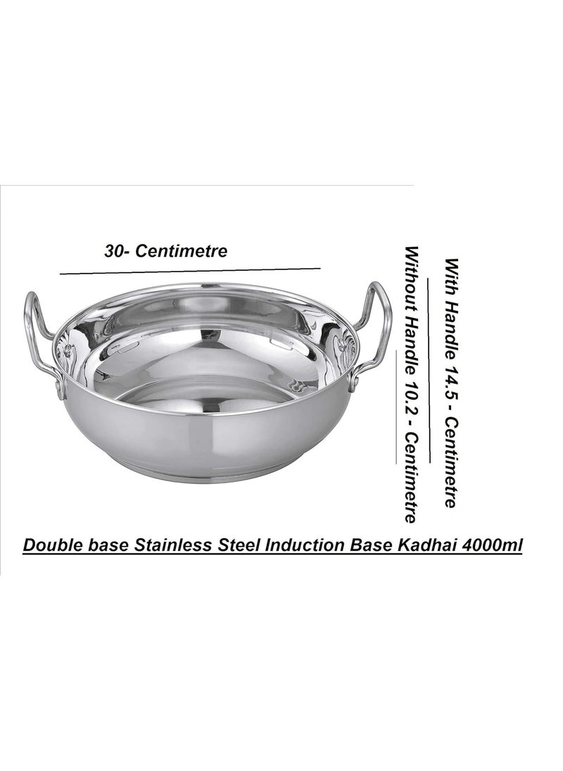 Bartan Star Stainless Steel Induction Base Kadhai with Lid 4 Litre