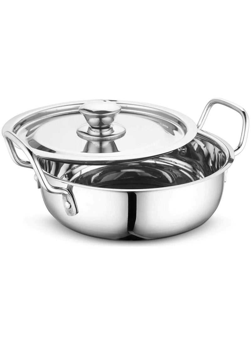 Bartan Star Stainless Steel Induction Base Kadhai with Lid 4 Litre