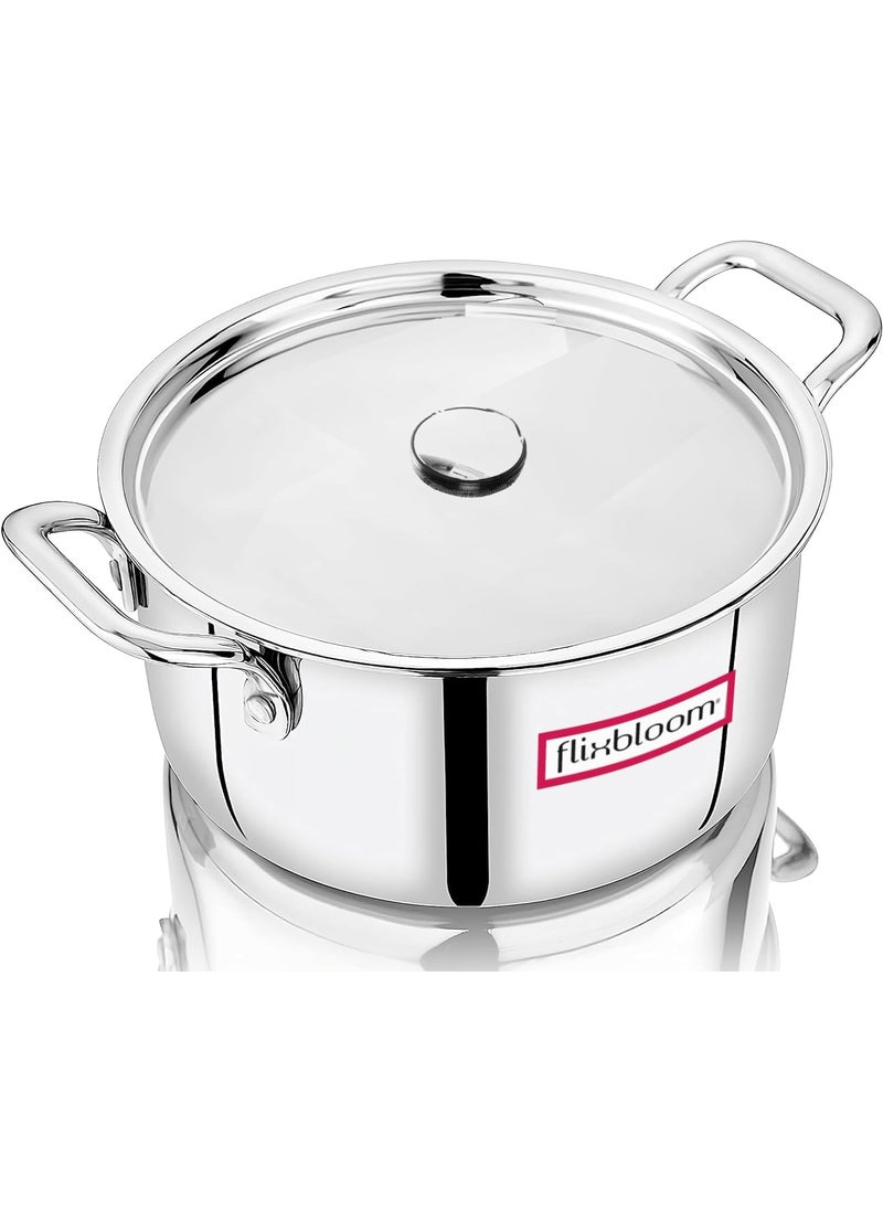 Flixbloom Special Triply Stainless Steel Heavy Duty Indian Kitchen Cookware Utensil Sauce PotCasserole with lid Induction Pot Briyani PotHandi TriPly 35 Litre