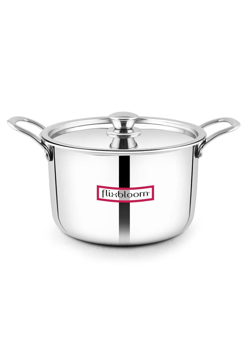 Flixbloom Special Triply Stainless Steel Heavy Duty Indian Kitchen Cookware Utensil Sauce PotCasserole with lid Induction Pot Briyani PotHandi TriPly 35 Litre