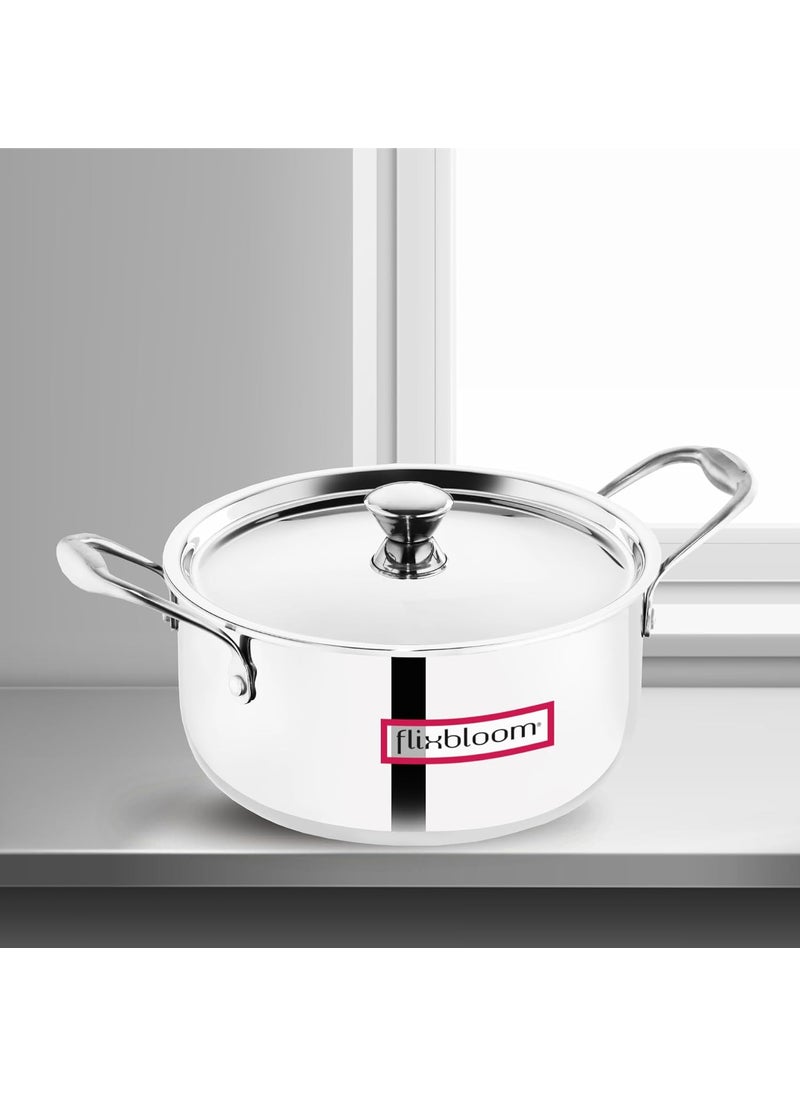 Flixbloom Special Triply Stainless Steel Heavy Duty Indian Kitchen Cookware Utensil Sauce PotCasserole with lid Induction Pot Briyani PotHandi TriPly 35 Litre