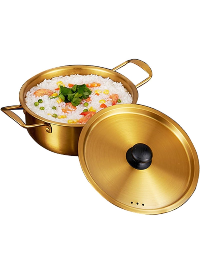 SAMUSAGYA Stainless Steel Korean Ramen Noodle Pot Small Stockpot with Lid and Handle Soup Stew Pot Cooking Bowl for Home Restaurant Cookware Pot Color Gold Size 24CM