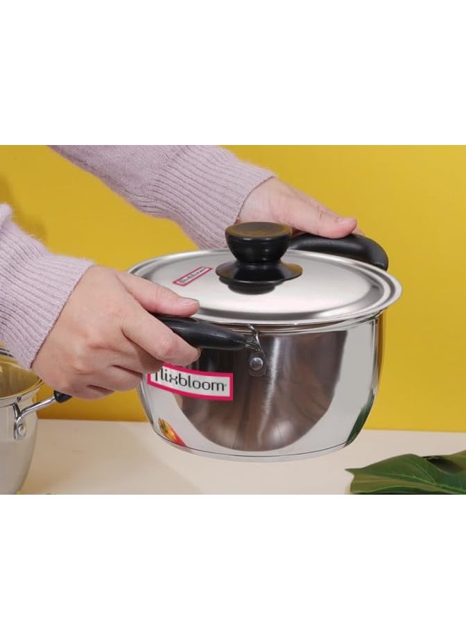 Flixbloom Max 4 Litre Stainless Steel Cook Serve TriplyBase Handi Kitchen Casserole with Lid Saucepot Stove Induction Base Cookware with Lid Cooking Pot BPA Free Food Grade Steel