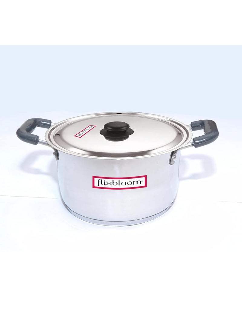 Flixbloom Max 4 Litre Stainless Steel Cook Serve TriplyBase Handi Kitchen Casserole with Lid Saucepot Stove Induction Base Cookware with Lid Cooking Pot BPA Free Food Grade Steel