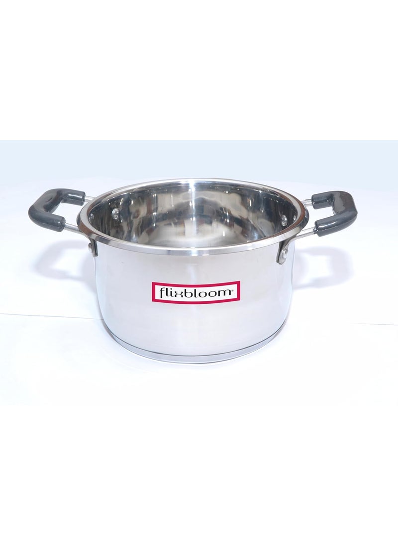 Flixbloom Max 4 Litre Stainless Steel Cook Serve TriplyBase Handi Kitchen Casserole with Lid Saucepot Stove Induction Base Cookware with Lid Cooking Pot BPA Free Food Grade Steel