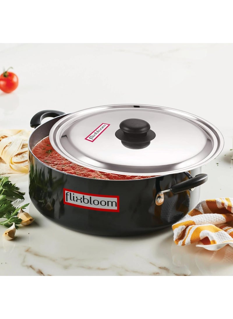 Flixbloom Edge Black Induction Base Hard Anodised Deep Utensil Cookware Sauce PotCooking Handi with Stainless Steel Lid 2 Litre