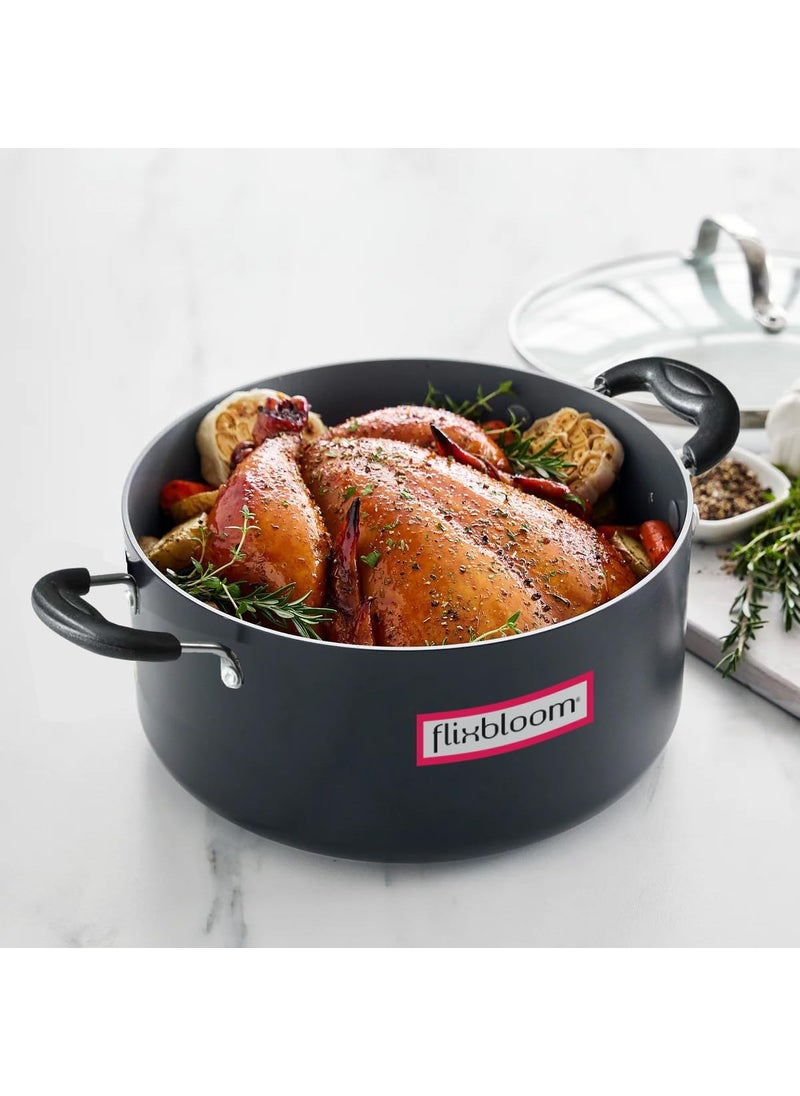 Flixbloom Edge Black Induction Base Hard Anodised Deep Utensil Cookware Sauce PotCooking Handi with Stainless Steel Lid 2 Litre