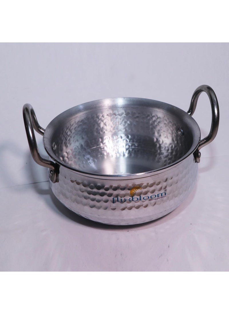 Flixbloom Kitchen Special Cook Serve Induction Base LPG Stovetop Friendly Utensil Hammered Finish Cooking Handi with Lid 25 Litre