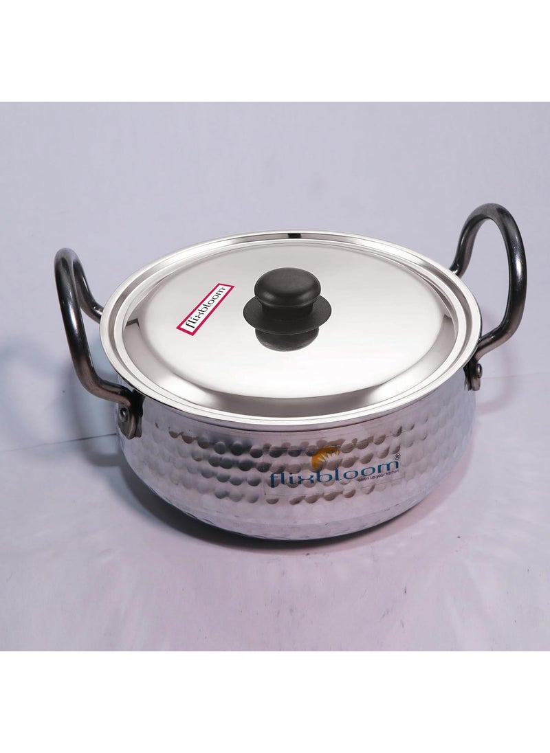 Flixbloom Kitchen Special Cook Serve Induction Base LPG Stovetop Friendly Utensil Hammered Finish Cooking Handi with Lid 25 Litre
