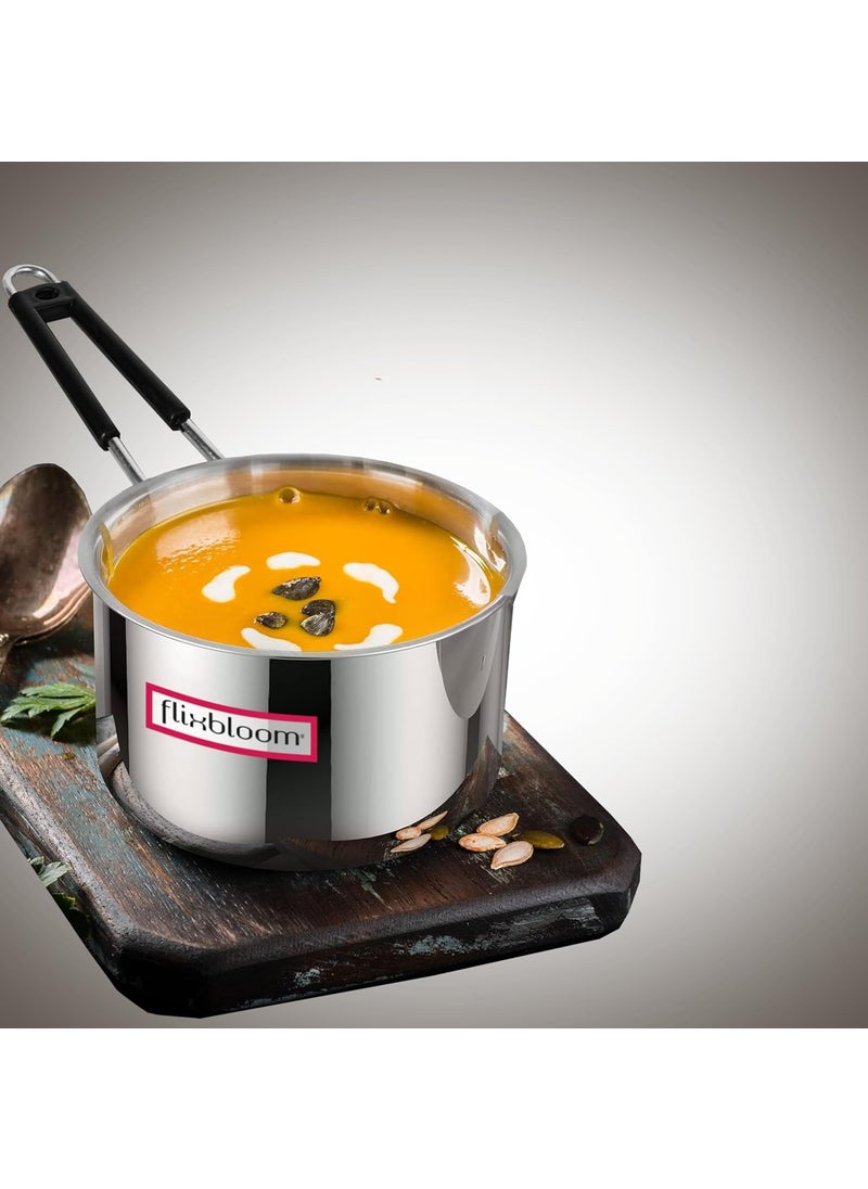 Flixbloom Stainless Steel Induction BaseLPG Gas Stovetop Compatible with Triply Steel Aluminium Steel Bottom Deep SaucepanMilk Pan Tea Pan Sauce pan Without Lid 3 Litre TPan