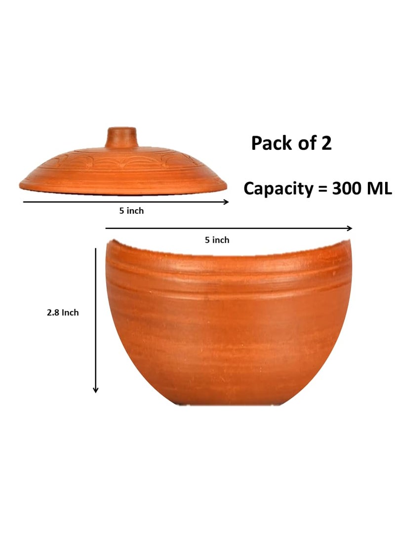 OUR RURAL Handmade Clay Dahi HandiCurd Pot with lid 300 ML Pack of 2