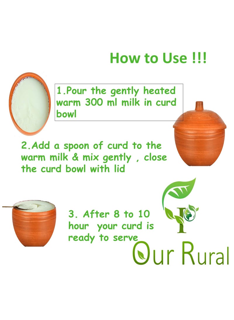 OUR RURAL Handmade Clay Dahi HandiCurd Pot with lid 300 ML Pack of 2