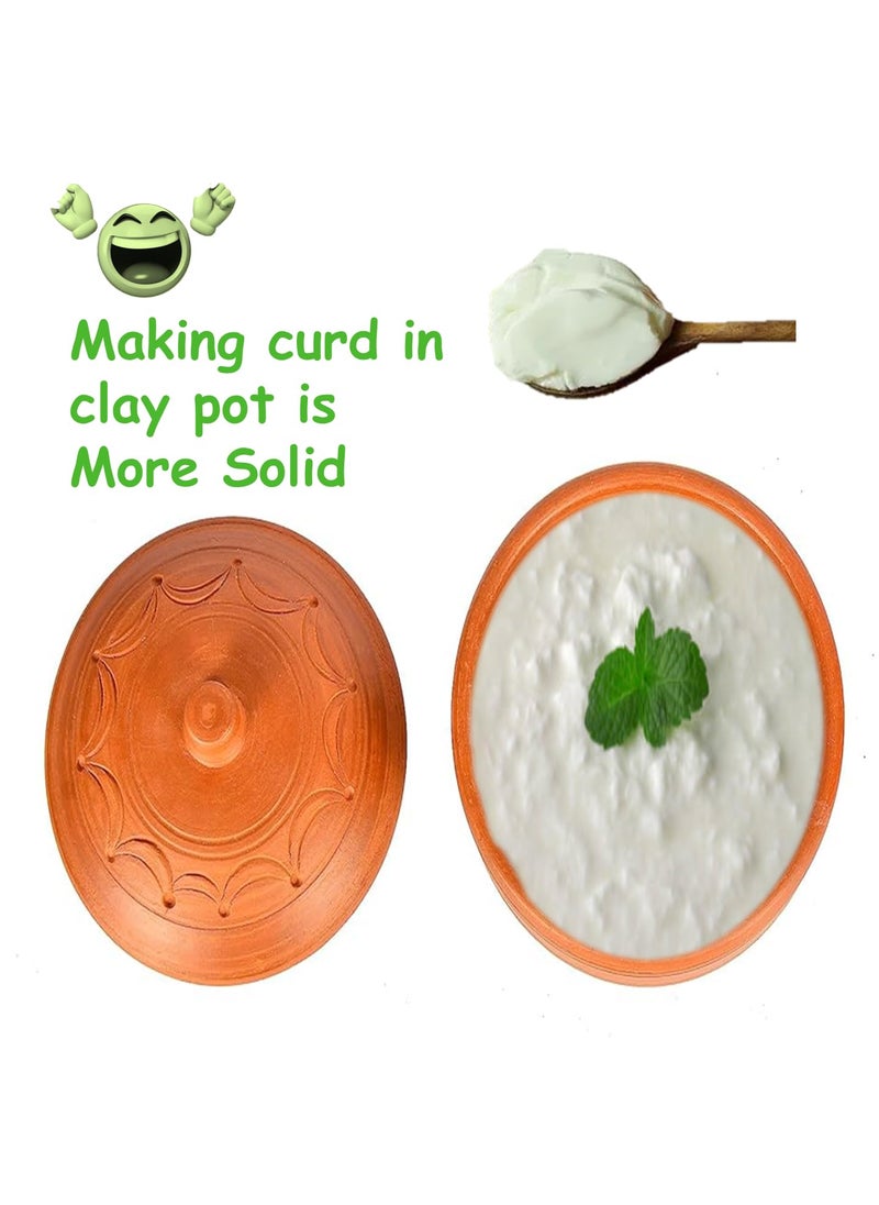OUR RURAL Handmade Clay Dahi HandiCurd Pot with lid 300 ML Pack of 2
