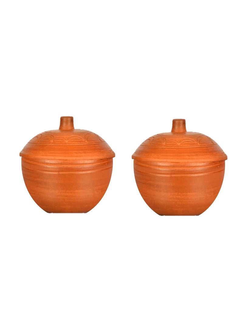 OUR RURAL Handmade Clay Dahi HandiCurd Pot with lid 300 ML Pack of 2