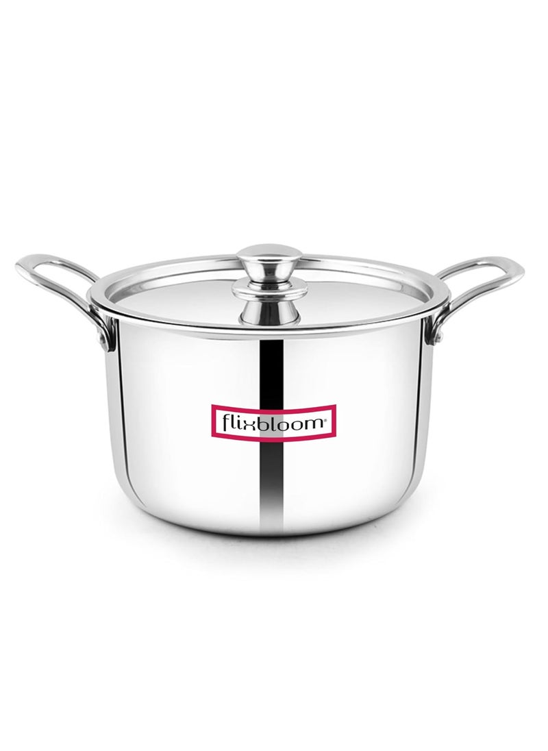 Flixbloom Edge Max Stainless Steel 35 Litre Triply CookwareCasseroleHandi Pot with Lid for Storing Cooking Serving Induction Base Gas Ready Food Safe Durable Dishwasher Safe
