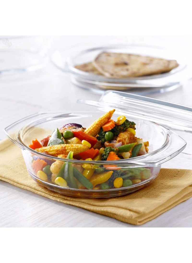 PUREFIT Borosilicate Glass Round Storage Multipurpose Casserole Microwave Oven freezer Safe Bake Serve 2000ml Pack of 3