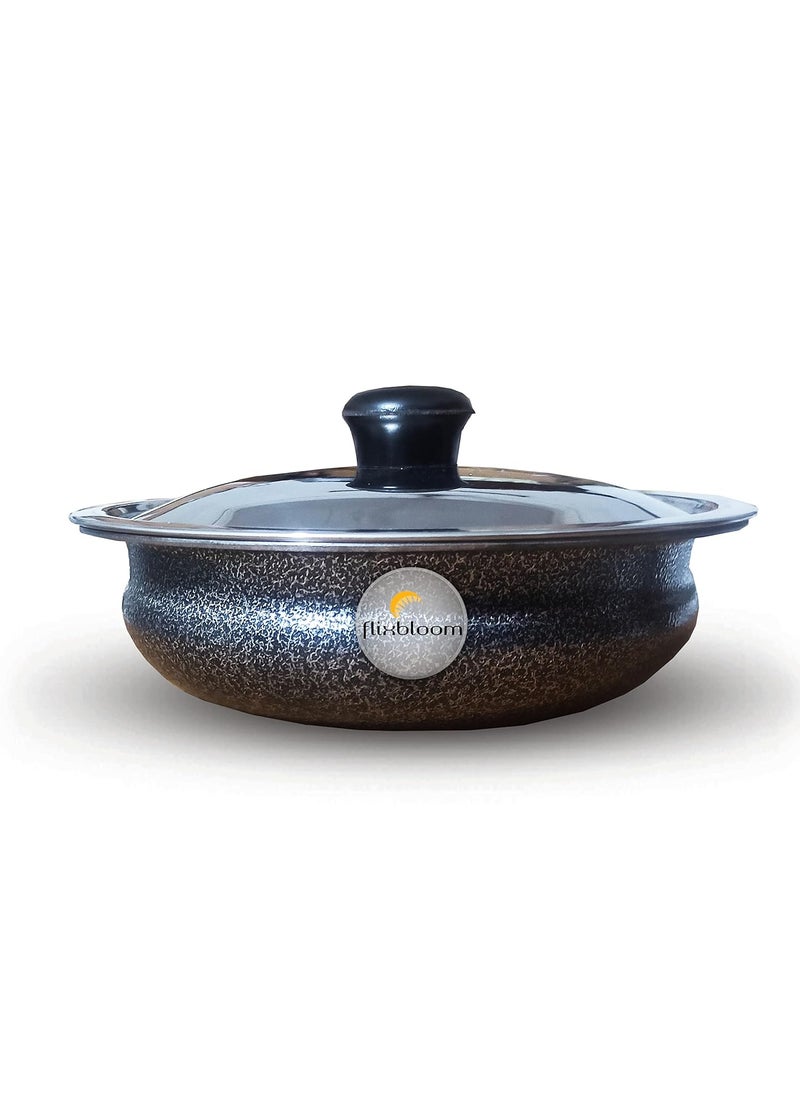 Traditional Auspicious Perfect URLIURULIHandiBhagonaLagan Pot Pot Meen Chatty CooknServe for Cooking Pure Virgin Food Grade Urli Hammertone with Steel Lid 4 Litre Uruli