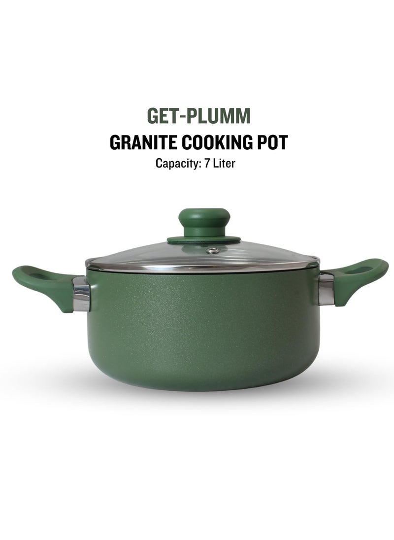 Get Plumm Granite Cooking Pot with Lid Induction Base Sauce Pan Ceramic Non Stick Handi Stew Pot Biriyani Pot Rice Pot Gas Induction Compatible 28cm7LGreen 1 Year Warranty