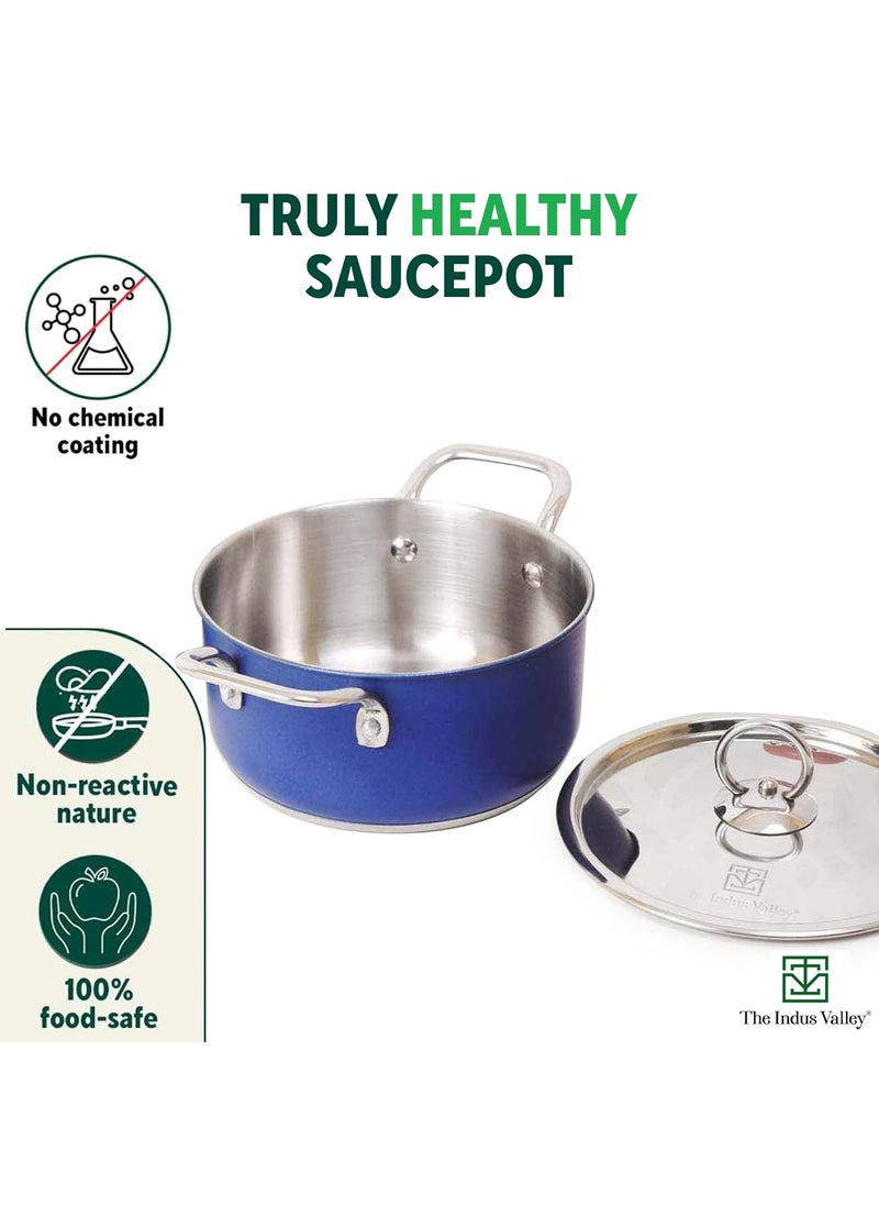 The Indus Valley Stainless Steel Stock PotHandiMilk Pan with Steel Lid Small 165cm65 inch 19Ltr 075kg Induction friendly 3Layer Thick Bottom 100 Pure Toxinfree