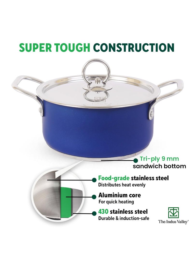 The Indus Valley Stainless Steel Stock PotHandiMilk Pan with Steel Lid Small 165cm65 inch 19Ltr 075kg Induction friendly 3Layer Thick Bottom 100 Pure Toxinfree