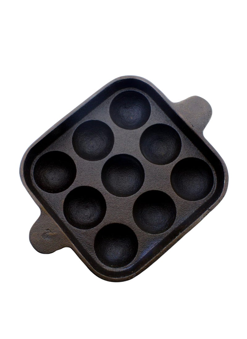 TRILONIUM Ecofe PreSeasoned Cast Iron Pan 9 Pits Square Paniyaram Pan