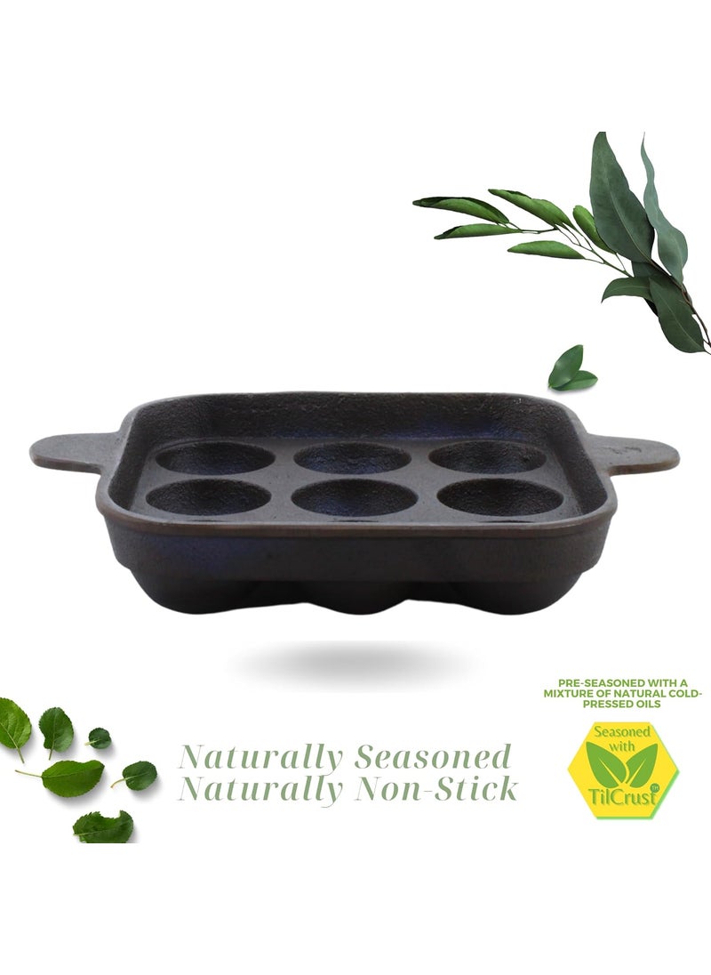 TRILONIUM Ecofe PreSeasoned Cast Iron Pan 9 Pits Square Paniyaram Pan