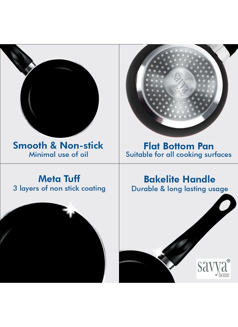 SAVYA HOME Non Stick Frying Pan 26 cm Stove Induction Cookware Minimal Oil Cooking Easy Grip Handle 3 Layer Non Stick Coating NonToxic Lightweight 2 Year Warranty Black Colour