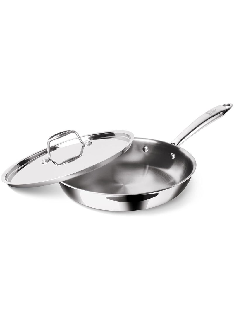 MILTON Pro cook 26 cm Frying Pan Triply Stainless Steel with Lid 22 Litre Skillet for Curry StirFry Omelette Pans Saut Induction Gas Friendly Steel Pan 3 Years Warranty