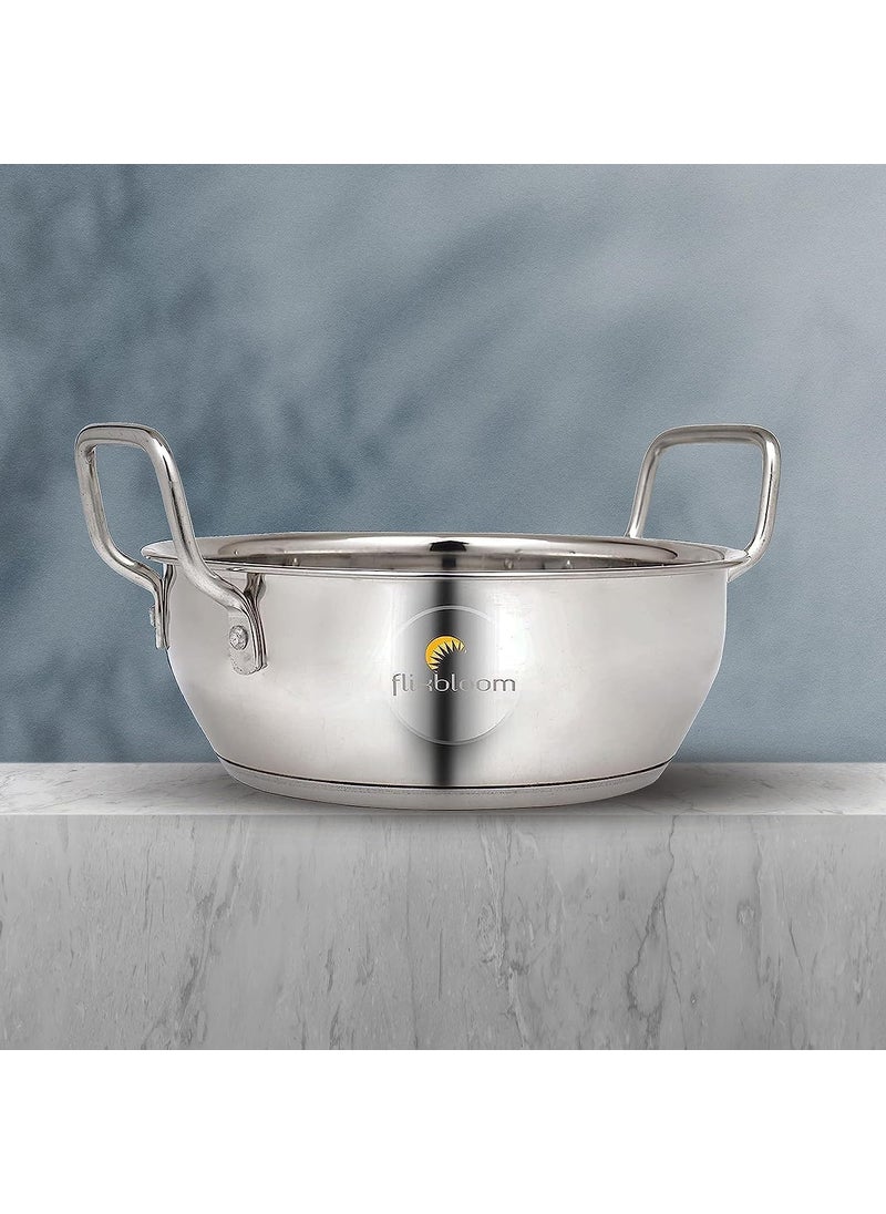 FLIXBLOOM Special Stainless Steel 35 Litre Kadai with Lid Induction Gas Stove Friendly Deep Kitchen Utensil Cooking Cookware Kadai Kadhai Kadhai with Lid 35 Litre Kadai