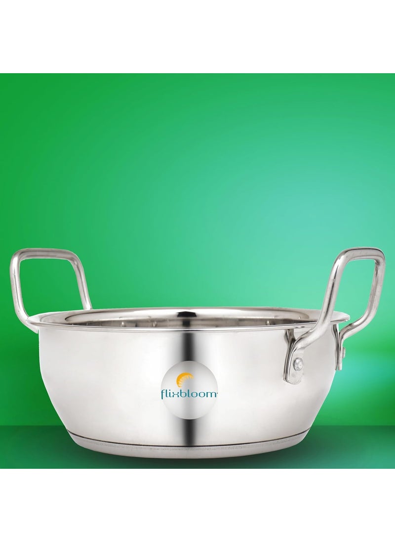 FLIXBLOOM Preferable Stainless Steel Induction Base Deep Kitchen Utensil Cookware Kadai with Lid 45 Litre Kadai with Lid