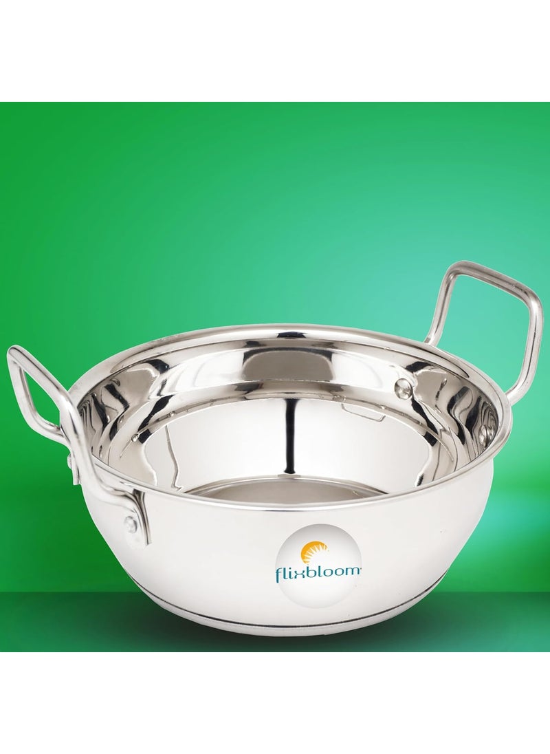 FLIXBLOOM Preferable Stainless Steel Induction Base Deep Kitchen Utensil Cookware Kadai with Lid 45 Litre Kadai with Lid