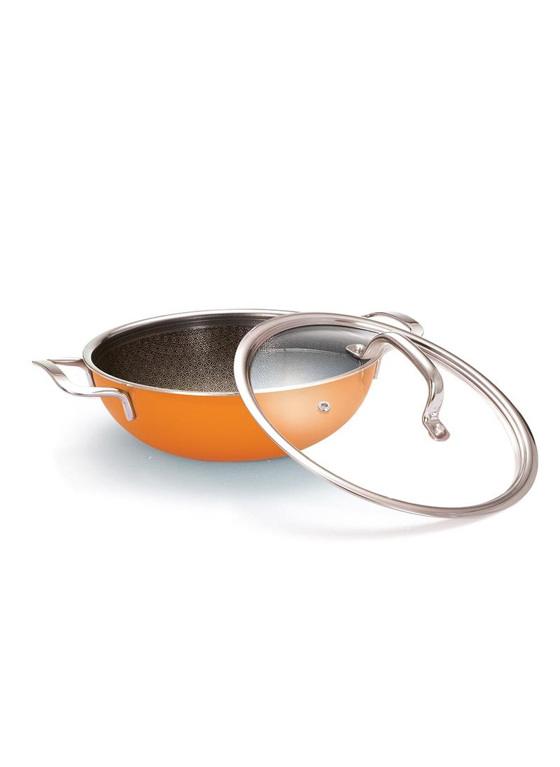 ARTTDINOX Vida Triply Stainless Steel Kadai Etched Nonstick Etched Nonstick Non Stick Kadhai Kadai with Lid for Cooking Induction Kadai 24cm27Ltr Jindal Stainless Volcanic