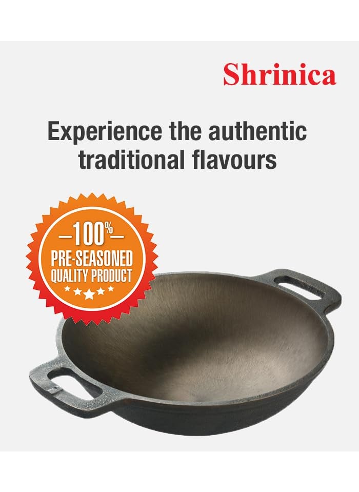 Shrinica Cast Iron Kadai 10 Inch Durable Cast Iron Construction for Superior Heat Retention and Even Cooking Ideal for Frying Searing and Sauting Versatile and Essential Kitchen Tools