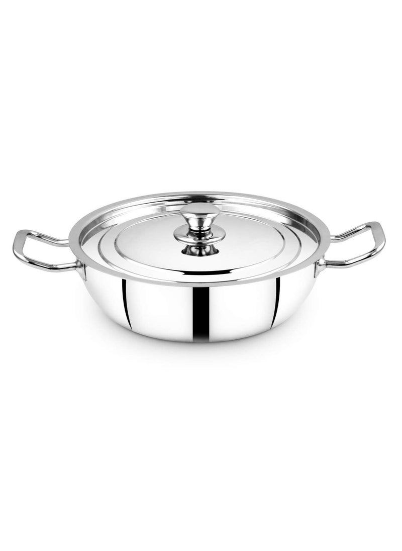 Thangam Classic Stainless Steel KadaiKadhi with Lid for Cooking NonStick Frying Pan 24cm Silver
