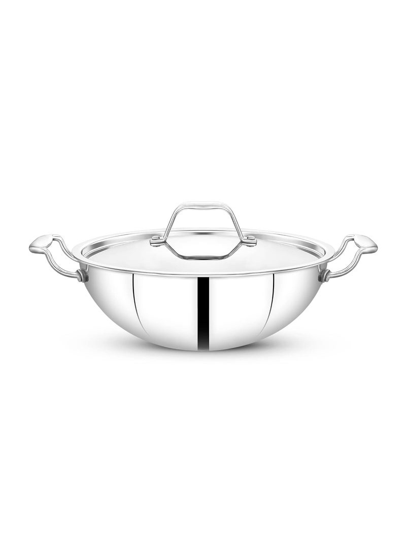 MAXIMA Triply Honeycomb Kadai 24cm 25 Litre Efficient Cooking Even Heat Distribution ChemicalFree Stainless Steel Cookware with Sturdy Side Handles Non Stick Kadai